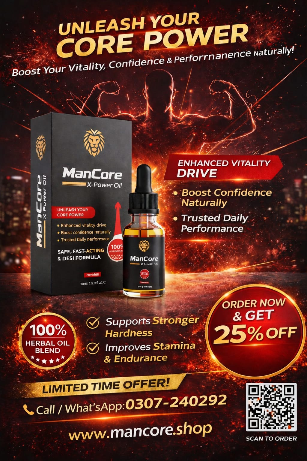 ManCore X-Power Oil For Men - Premium Herbal Confidence Oil (30ml)